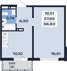 1к 38,83 м²
