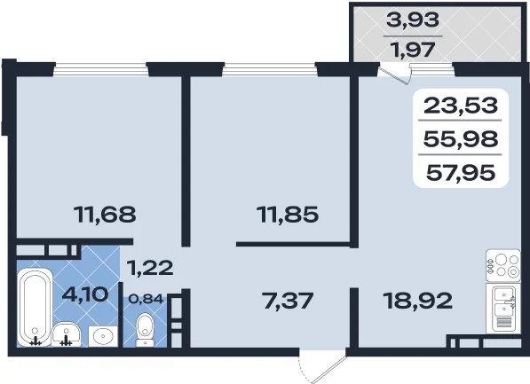 2к 57,95 м²