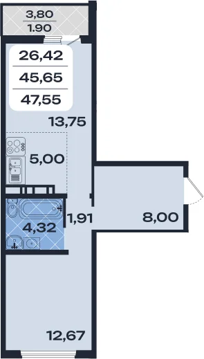 2к 47,55 м²